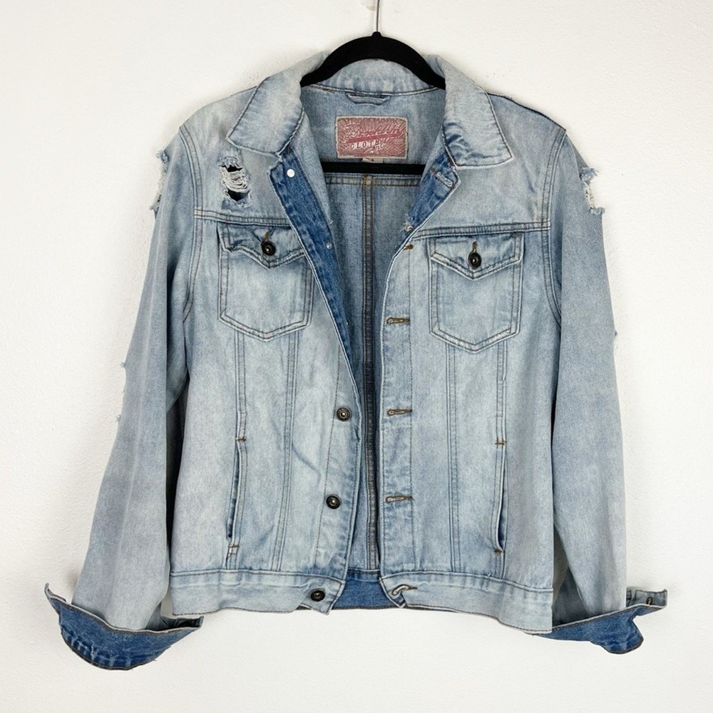 Jean Jacket Womens Brooklyn Cloth Distressed Denim Small Grunge Boho Westerncore - Picture 2 of 9